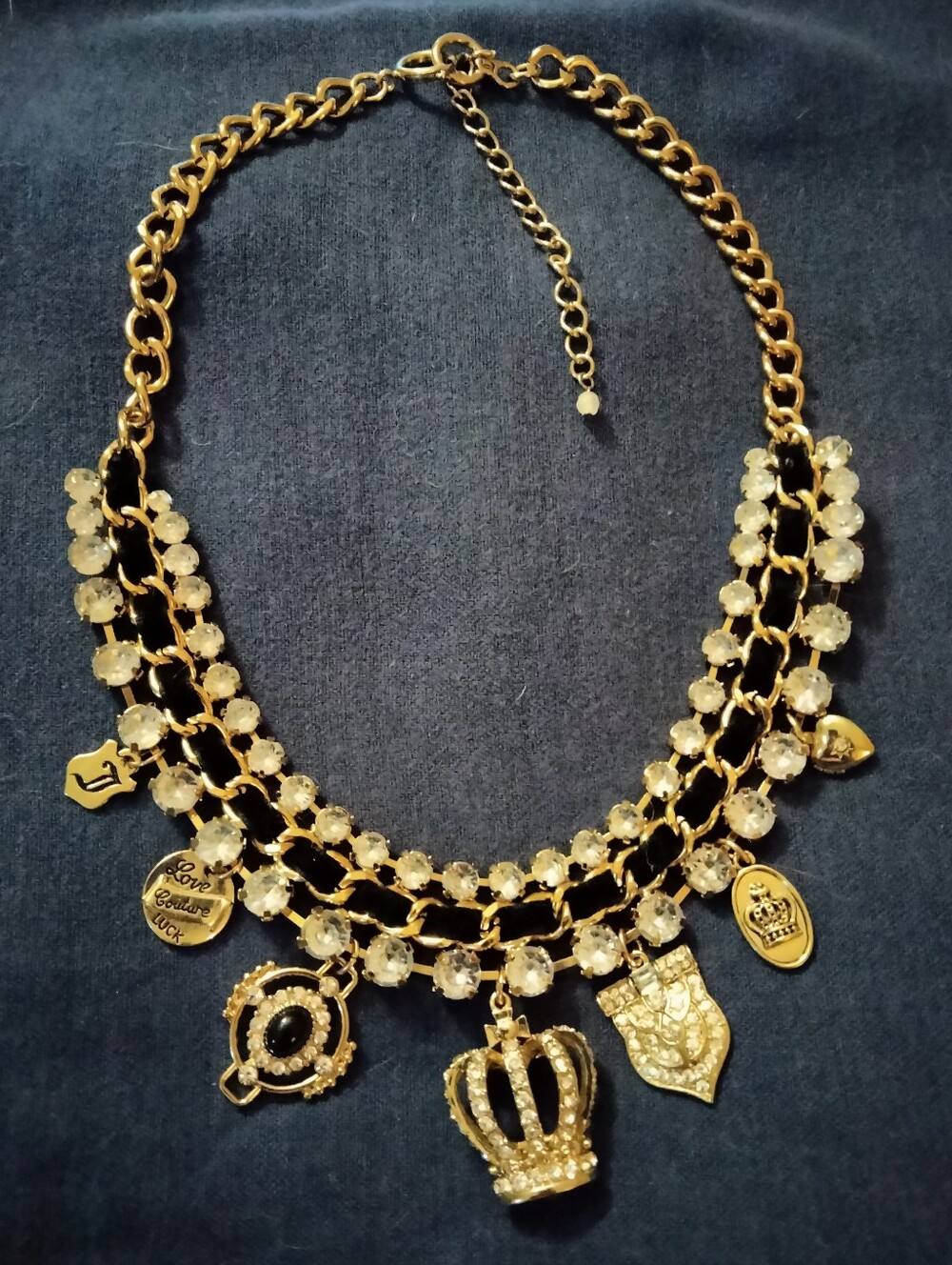 Juicy Couture Gold-Tone Charm Necklace with Clear Crystal Accents
